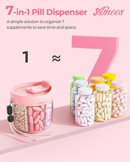 Cute Pill Dispenser with Anti-Mix Design, 7-Slot, BPA-Free, Patented | Portable Travel Pill Organizer, Wide Mouth for Easy Access, Pill Bottle Organizer for Vitamins, Fish Oils, Supplements, Blue