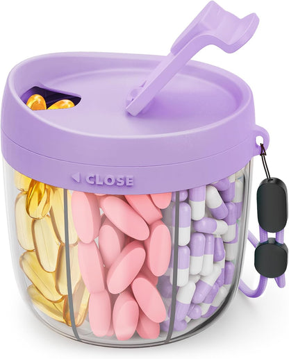 Cute Pill Dispenser with Anti-Mix Design, 7-Slot, BPA-Free, Patented | Portable Travel Pill Organizer, Wide Mouth for Easy Access, Pill Bottle Organizer for Vitamins, Fish Oils, Supplements, Blue