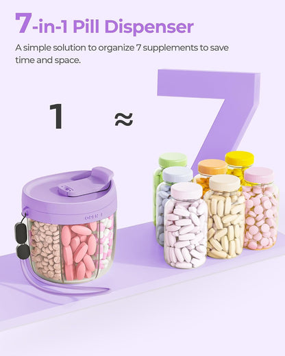 Cute Pill Dispenser with Anti-Mix Design, 7-Slot, BPA-Free, Patented | Portable Travel Pill Organizer, Wide Mouth for Easy Access, Pill Bottle Organizer for Vitamins, Fish Oils, Supplements, Blue