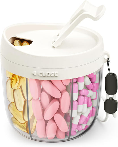 Cute Pill Dispenser with Anti-Mix Design, 7-Slot, BPA-Free, Patented | Portable Travel Pill Organizer, Wide Mouth for Easy Access, Pill Bottle Organizer for Vitamins, Fish Oils, Supplements, Blue