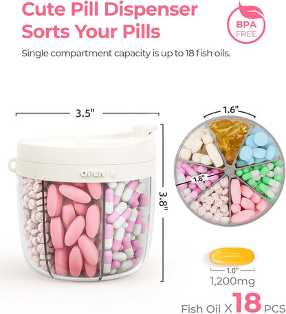 Cute Pill Dispenser with Anti-Mix Design, 7-Slot, BPA-Free, Patented | Portable Travel Pill Organizer, Wide Mouth for Easy Access, Pill Bottle Organizer for Vitamins, Fish Oils, Supplements, Blue