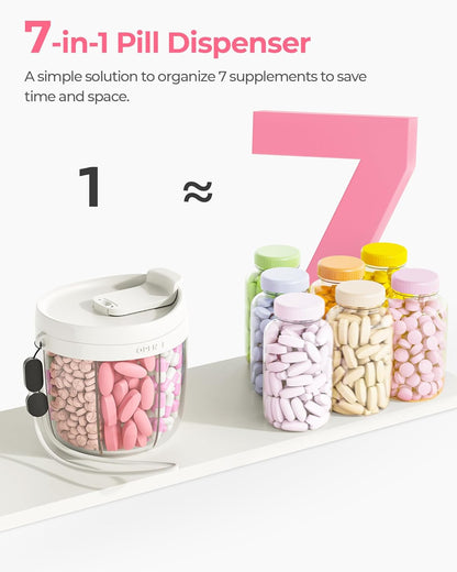 Cute Pill Dispenser with Anti-Mix Design, 7-Slot, BPA-Free, Patented | Portable Travel Pill Organizer, Wide Mouth for Easy Access, Pill Bottle Organizer for Vitamins, Fish Oils, Supplements, Blue