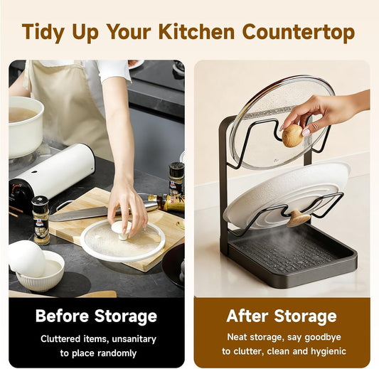 2-Tier Pot Lid Holder with Detachable Drip Tray, Kitchen Organizer