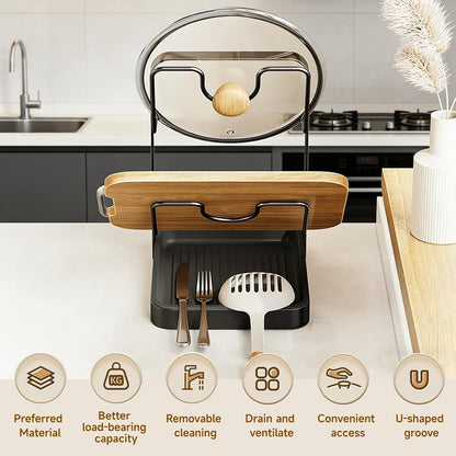 2-Tier Pot Lid Holder with Detachable Drip Tray, Kitchen Organizer