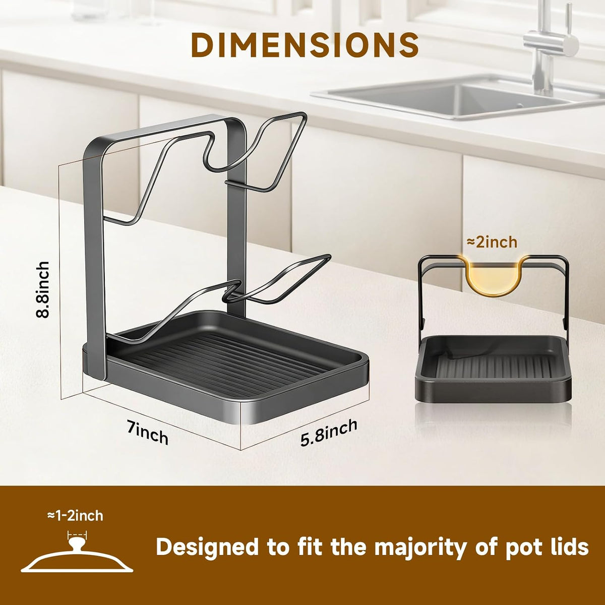 2-Tier Pot Lid Holder with Detachable Drip Tray, Kitchen Organizer