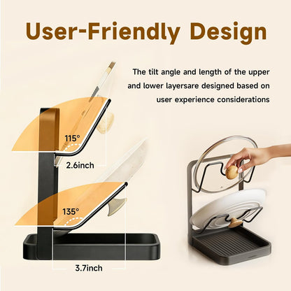 2-Tier Pot Lid Holder with Detachable Drip Tray, Kitchen Organizer