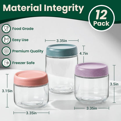 6-pack 16 oz Overnight Oats Containers with Lids, Glass jars with Airtight Lids, Wide mouth Mason Salad jars, Glass Food Storage Containers for Snacks Yogurt Spice Sugar
