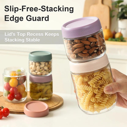 6-pack 16 oz Overnight Oats Containers with Lids, Glass jars with Airtight Lids, Wide mouth Mason Salad jars, Glass Food Storage Containers for Snacks Yogurt Spice Sugar