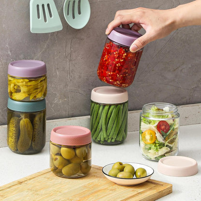 6-pack 16 oz Overnight Oats Containers with Lids, Glass jars with Airtight Lids, Wide mouth Mason Salad jars, Glass Food Storage Containers for Snacks Yogurt Spice Sugar