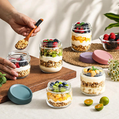6-pack 16 oz Overnight Oats Containers with Lids, Glass jars with Airtight Lids, Wide mouth Mason Salad jars, Glass Food Storage Containers for Snacks Yogurt Spice Sugar