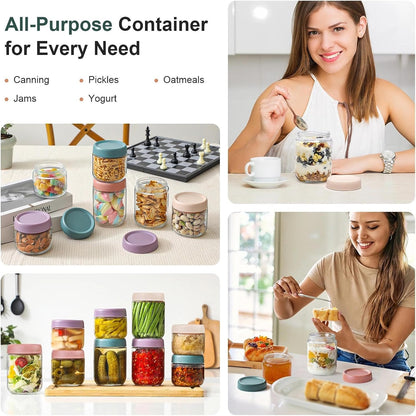 6-pack 16 oz Overnight Oats Containers with Lids, Glass jars with Airtight Lids, Wide mouth Mason Salad jars, Glass Food Storage Containers for Snacks Yogurt Spice Sugar