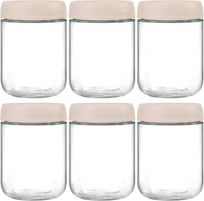 6-pack 16 oz Overnight Oats Containers with Lids, Glass jars with Airtight Lids, Wide mouth Mason Salad jars, Glass Food Storage Containers for Snacks Yogurt Spice Sugar