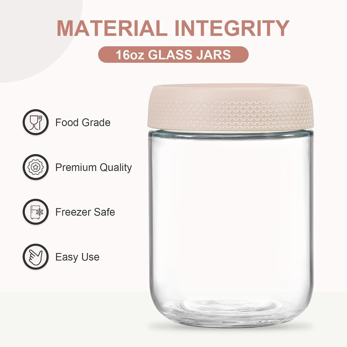 6-pack 16 oz Overnight Oats Containers with Lids, Glass jars with Airtight Lids, Wide mouth Mason Salad jars, Glass Food Storage Containers for Snacks Yogurt Spice Sugar