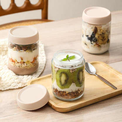 6-pack 16 oz Overnight Oats Containers with Lids, Glass jars with Airtight Lids, Wide mouth Mason Salad jars, Glass Food Storage Containers for Snacks Yogurt Spice Sugar
