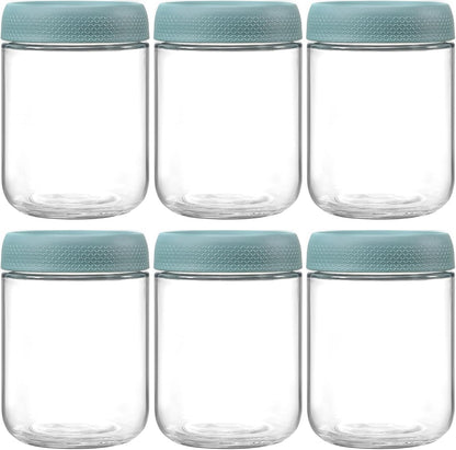 6-pack 16 oz Overnight Oats Containers with Lids, Glass jars with Airtight Lids, Wide mouth Mason Salad jars, Glass Food Storage Containers for Snacks Yogurt Spice Sugar