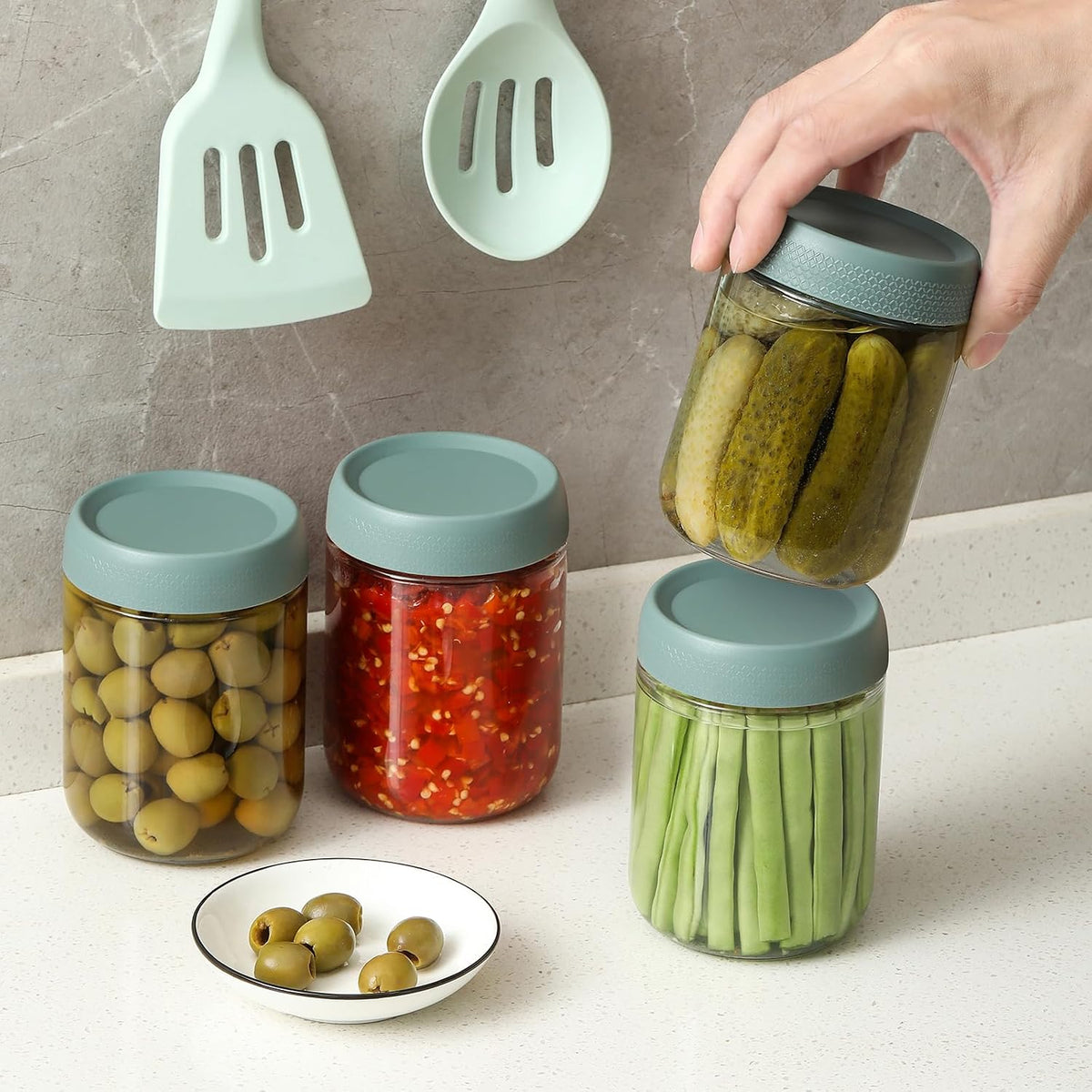 6-pack 16 oz Overnight Oats Containers with Lids, Glass jars with Airtight Lids, Wide mouth Mason Salad jars, Glass Food Storage Containers for Snacks Yogurt Spice Sugar