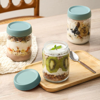 6-pack 16 oz Overnight Oats Containers with Lids, Glass jars with Airtight Lids, Wide mouth Mason Salad jars, Glass Food Storage Containers for Snacks Yogurt Spice Sugar