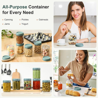 6-pack 16 oz Overnight Oats Containers with Lids, Glass jars with Airtight Lids, Wide mouth Mason Salad jars, Glass Food Storage Containers for Snacks Yogurt Spice Sugar