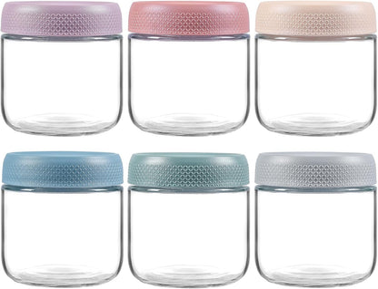 6-pack 16 oz Overnight Oats Containers with Lids, Glass jars with Airtight Lids, Wide mouth Mason Salad jars, Glass Food Storage Containers for Snacks Yogurt Spice Sugar
