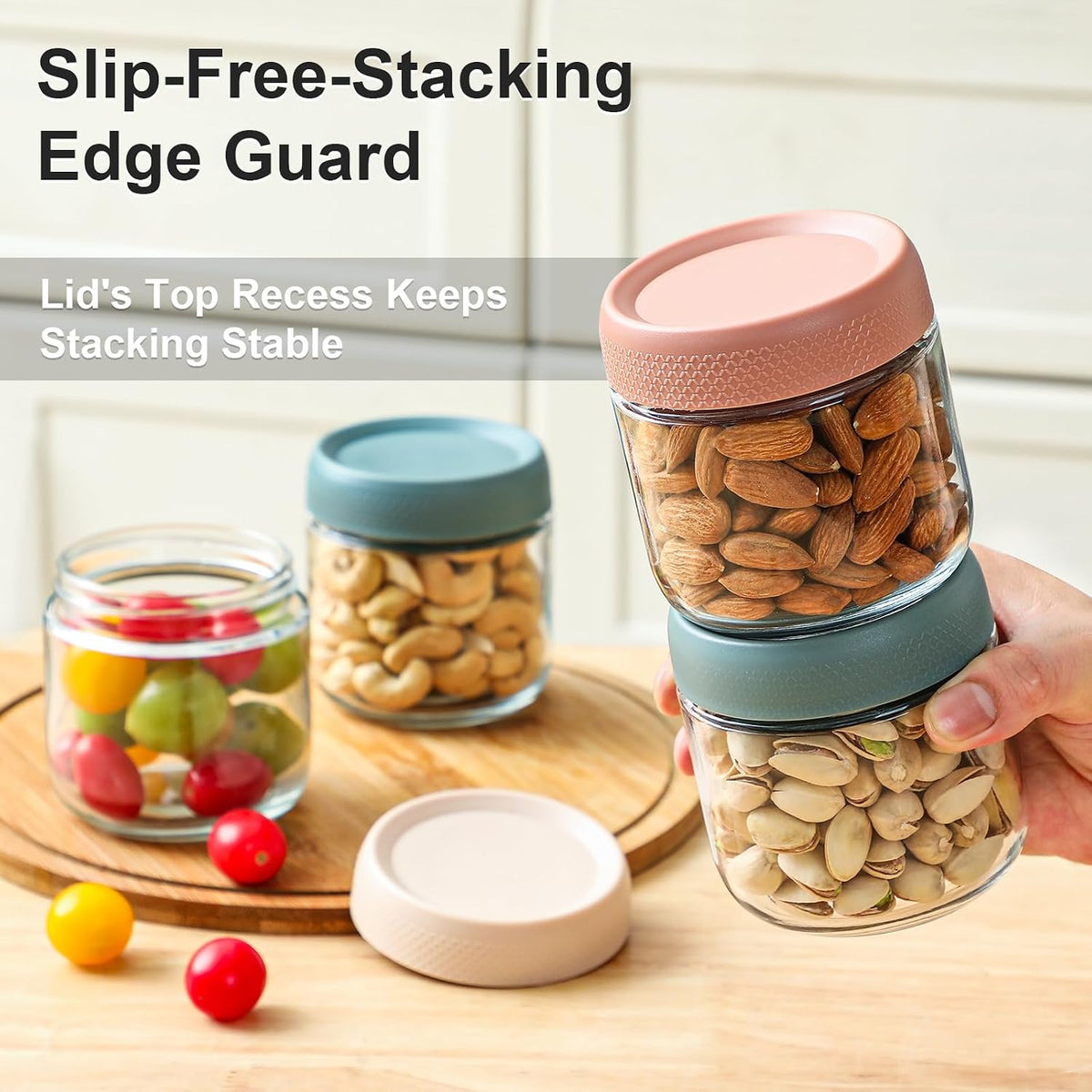 6-pack 16 oz Overnight Oats Containers with Lids, Glass jars with Airtight Lids, Wide mouth Mason Salad jars, Glass Food Storage Containers for Snacks Yogurt Spice Sugar