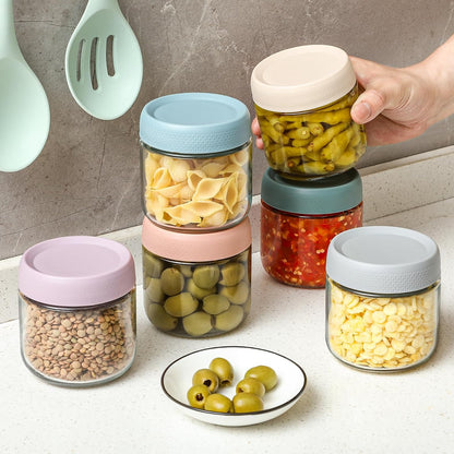 6-pack 16 oz Overnight Oats Containers with Lids, Glass jars with Airtight Lids, Wide mouth Mason Salad jars, Glass Food Storage Containers for Snacks Yogurt Spice Sugar