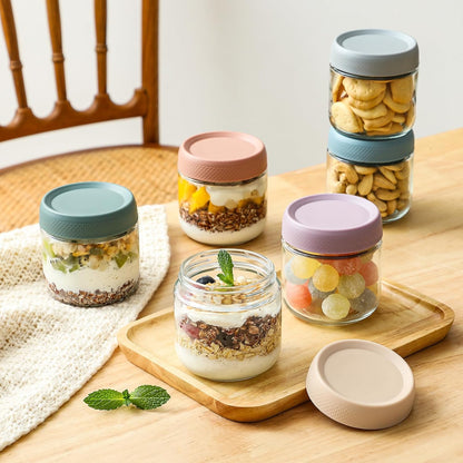 6-pack 16 oz Overnight Oats Containers with Lids, Glass jars with Airtight Lids, Wide mouth Mason Salad jars, Glass Food Storage Containers for Snacks Yogurt Spice Sugar