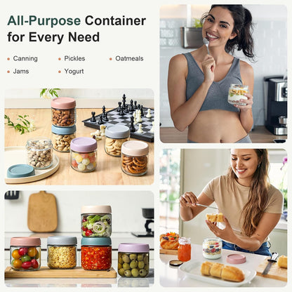 6-pack 16 oz Overnight Oats Containers with Lids, Glass jars with Airtight Lids, Wide mouth Mason Salad jars, Glass Food Storage Containers for Snacks Yogurt Spice Sugar