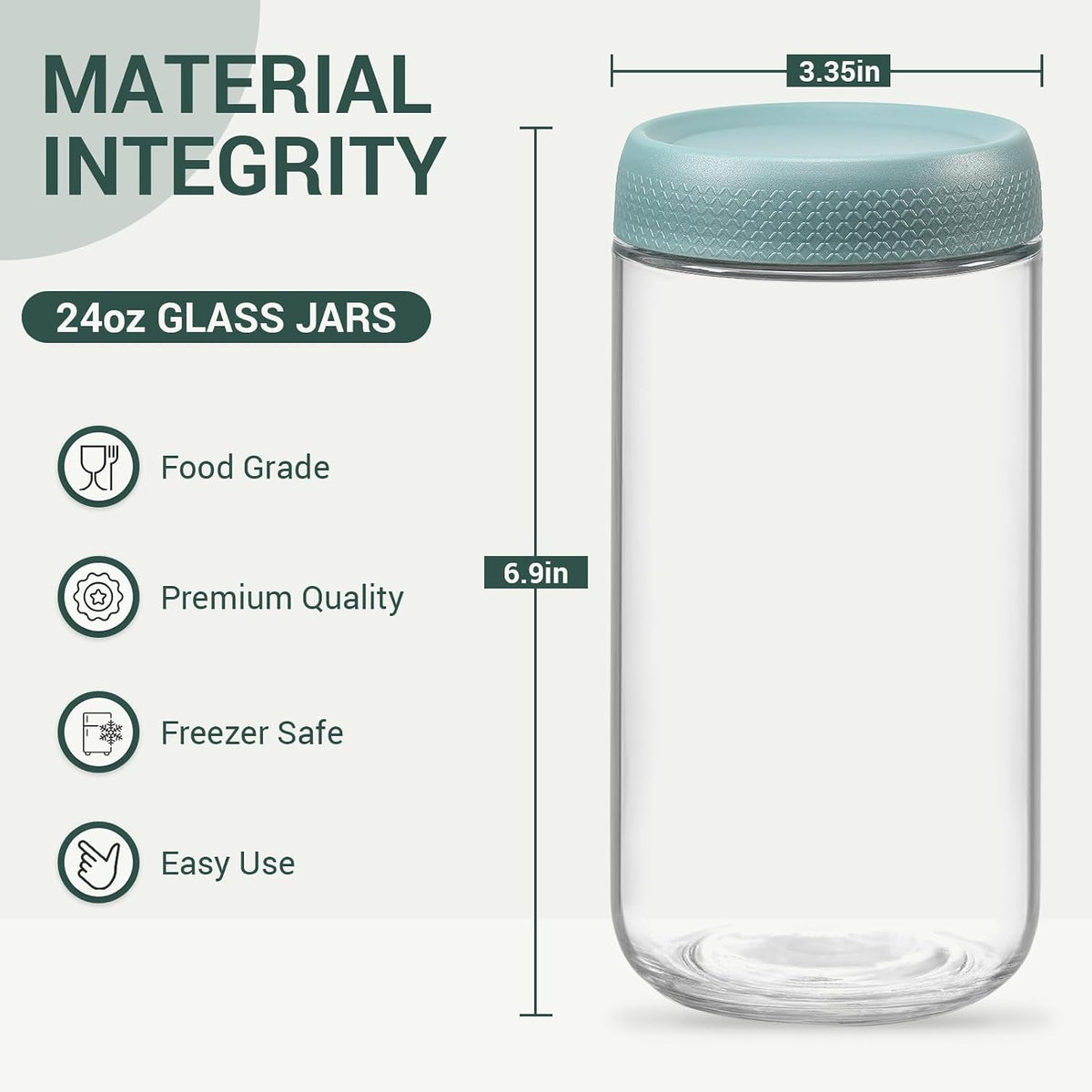 6-pack 16 oz Overnight Oats Containers with Lids, Glass jars with Airtight Lids, Wide mouth Mason Salad jars, Glass Food Storage Containers for Snacks Yogurt Spice Sugar