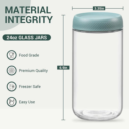 6-pack 16 oz Overnight Oats Containers with Lids, Glass jars with Airtight Lids, Wide mouth Mason Salad jars, Glass Food Storage Containers for Snacks Yogurt Spice Sugar
