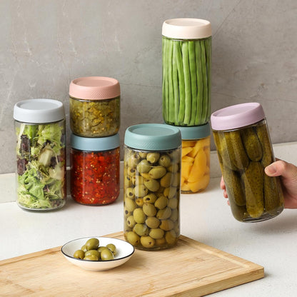 6-pack 16 oz Overnight Oats Containers with Lids, Glass jars with Airtight Lids, Wide mouth Mason Salad jars, Glass Food Storage Containers for Snacks Yogurt Spice Sugar