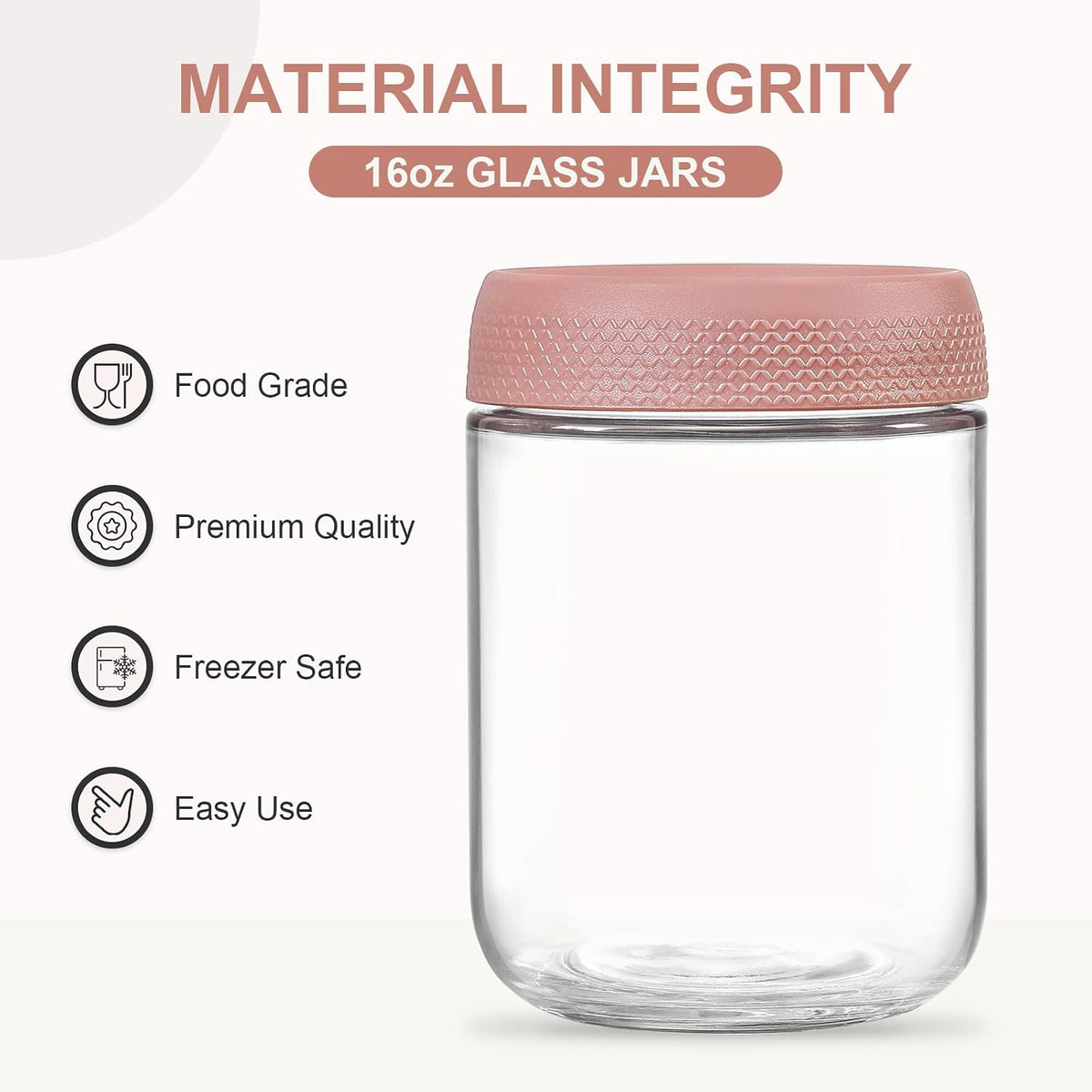 6-pack 16 oz Overnight Oats Containers with Lids, Glass jars with Airtight Lids, Wide mouth Mason Salad jars, Glass Food Storage Containers for Snacks Yogurt Spice Sugar