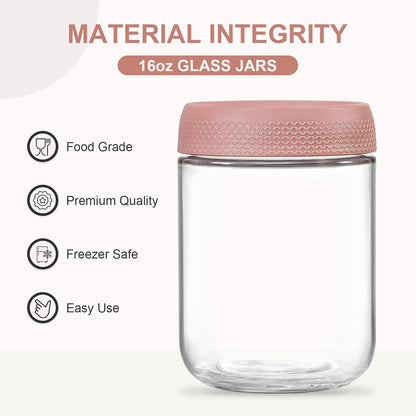 6-pack 16 oz Overnight Oats Containers with Lids, Glass jars with Airtight Lids, Wide mouth Mason Salad jars, Glass Food Storage Containers for Snacks Yogurt Spice Sugar