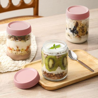 6-pack 16 oz Overnight Oats Containers with Lids, Glass jars with Airtight Lids, Wide mouth Mason Salad jars, Glass Food Storage Containers for Snacks Yogurt Spice Sugar