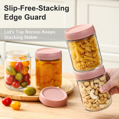6-pack 16 oz Overnight Oats Containers with Lids, Glass jars with Airtight Lids, Wide mouth Mason Salad jars, Glass Food Storage Containers for Snacks Yogurt Spice Sugar