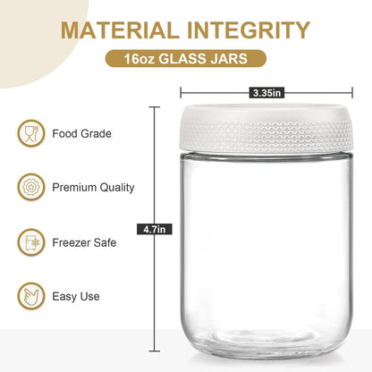 6-pack 16 oz Overnight Oats Containers with Lids, Glass jars with Airtight Lids, Wide mouth Mason Salad jars, Glass Food Storage Containers for Snacks Yogurt Spice Sugar
