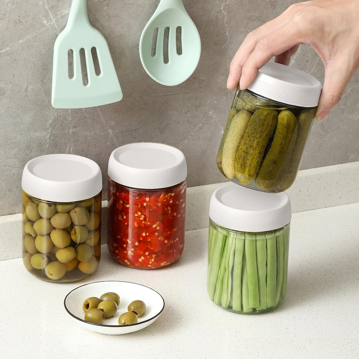 6-pack 16 oz Overnight Oats Containers with Lids, Glass jars with Airtight Lids, Wide mouth Mason Salad jars, Glass Food Storage Containers for Snacks Yogurt Spice Sugar