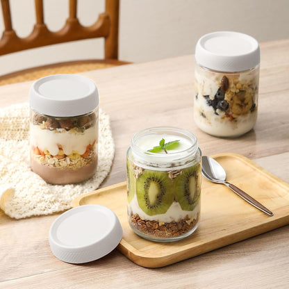 6-pack 16 oz Overnight Oats Containers with Lids, Glass jars with Airtight Lids, Wide mouth Mason Salad jars, Glass Food Storage Containers for Snacks Yogurt Spice Sugar