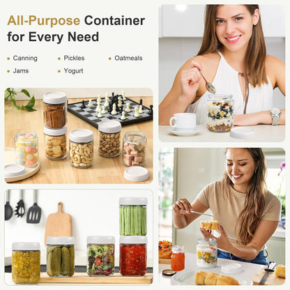 6-pack 16 oz Overnight Oats Containers with Lids, Glass jars with Airtight Lids, Wide mouth Mason Salad jars, Glass Food Storage Containers for Snacks Yogurt Spice Sugar