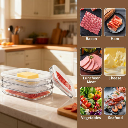 2 Pcs Deli Meat Container for Fridge, Stackable Food Storage Boxes with 2 Lids, Bacon Lunch Meat Container for Refrigerator, Meal Prep Containers for Bacon, Lunch Meat, Cold Cuts, and Cheese