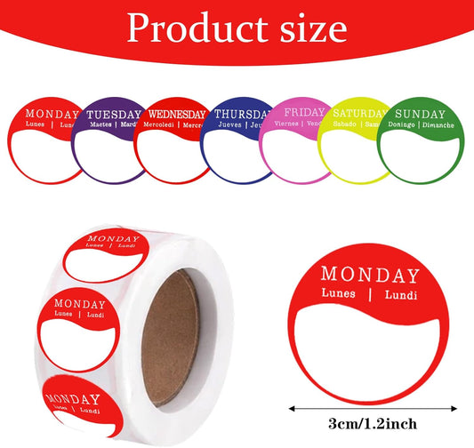 7000PCS Day of The Week Stickers Removable Day Dots Food Labels (Monday-Sunday) Self Adhesive Weekly Date Labels for for Food Container Kitchen Freezer Restaurant Expiration Date Supplies