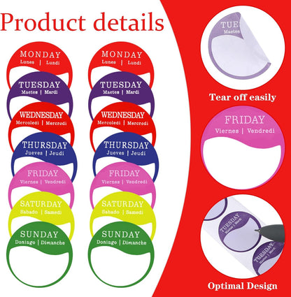 7000PCS Day of The Week Stickers Removable Day Dots Food Labels (Monday-Sunday) Self Adhesive Weekly Date Labels for for Food Container Kitchen Freezer Restaurant Expiration Date Supplies