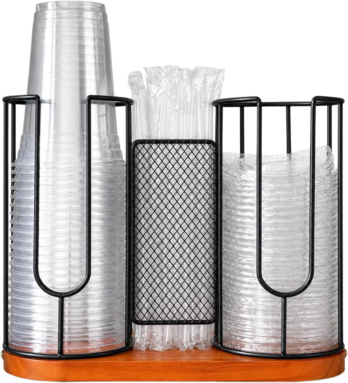 Plastic Cup Holder, Disposable Cup Lid and Straw Organizer, Iced Coffee Cups Holder Paper Coffee Bar Accessories Cold Drink Cup Organizer