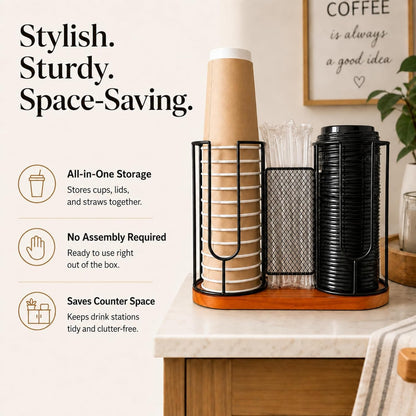 Plastic Cup Holder, Disposable Cup Lid and Straw Organizer, Iced Coffee Cups Holder Paper Coffee Bar Accessories Cold Drink Cup Organizer