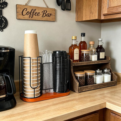 Plastic Cup Holder, Disposable Cup Lid and Straw Organizer, Iced Coffee Cups Holder Paper Coffee Bar Accessories Cold Drink Cup Organizer