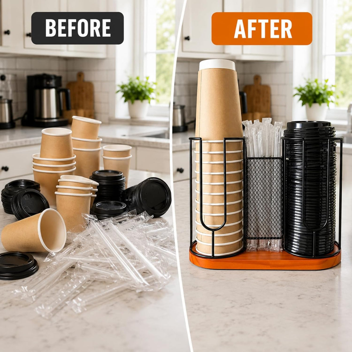 Plastic Cup Holder, Disposable Cup Lid and Straw Organizer, Iced Coffee Cups Holder Paper Coffee Bar Accessories Cold Drink Cup Organizer