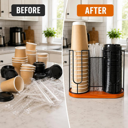 Plastic Cup Holder, Disposable Cup Lid and Straw Organizer, Iced Coffee Cups Holder Paper Coffee Bar Accessories Cold Drink Cup Organizer