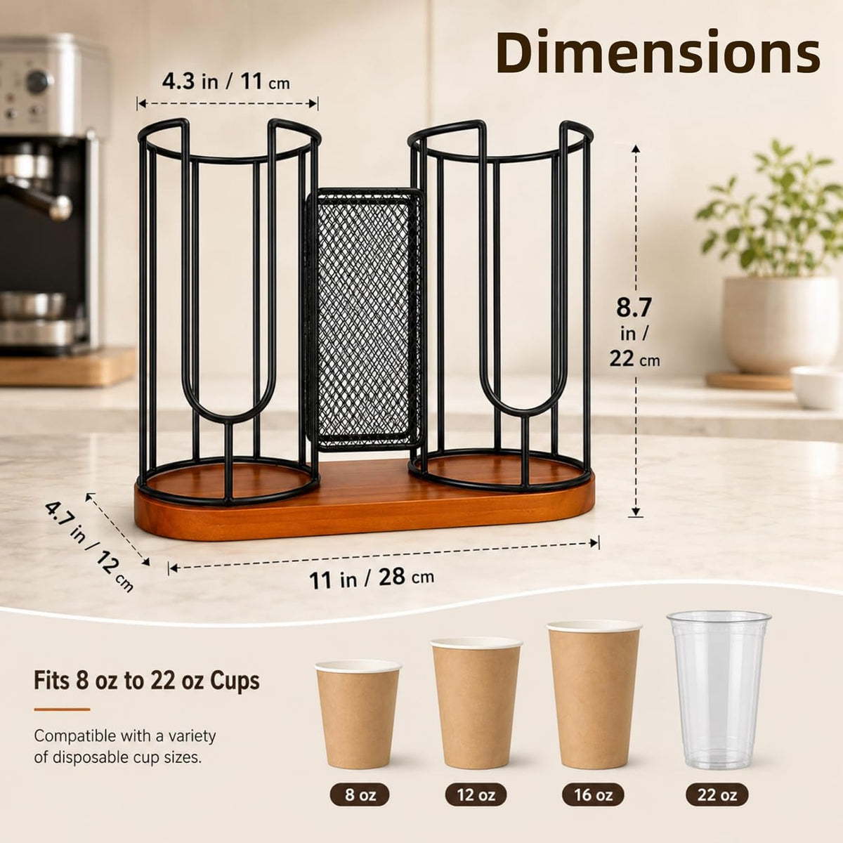 Plastic Cup Holder, Disposable Cup Lid and Straw Organizer, Iced Coffee Cups Holder Paper Coffee Bar Accessories Cold Drink Cup Organizer