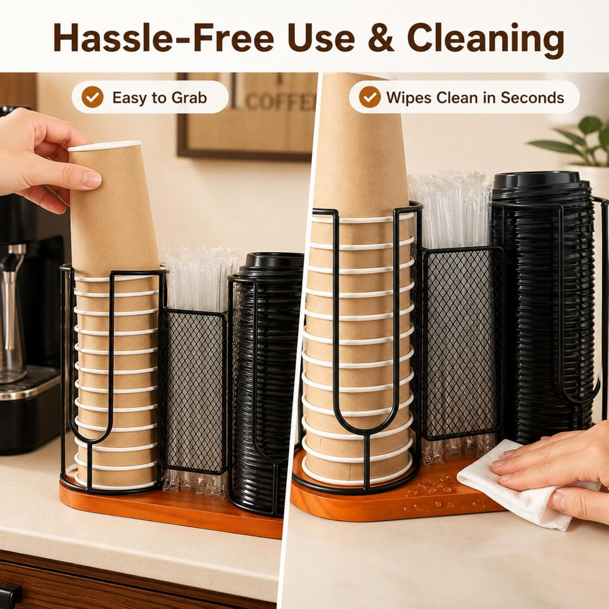 Plastic Cup Holder, Disposable Cup Lid and Straw Organizer, Iced Coffee Cups Holder Paper Coffee Bar Accessories Cold Drink Cup Organizer