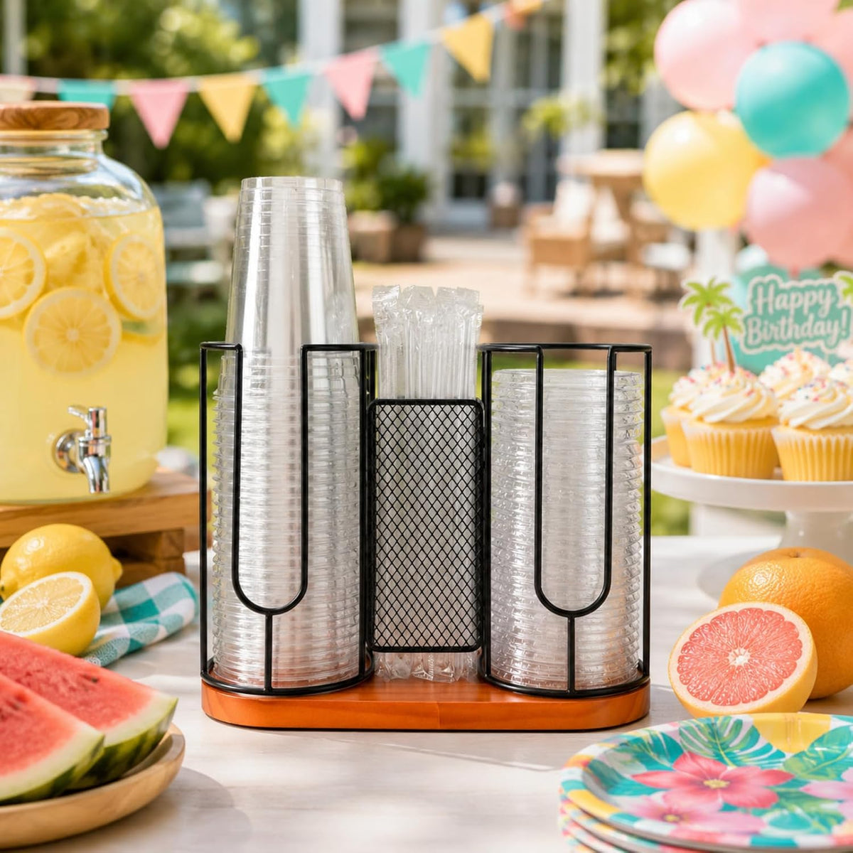 Plastic Cup Holder, Disposable Cup Lid and Straw Organizer, Iced Coffee Cups Holder Paper Coffee Bar Accessories Cold Drink Cup Organizer