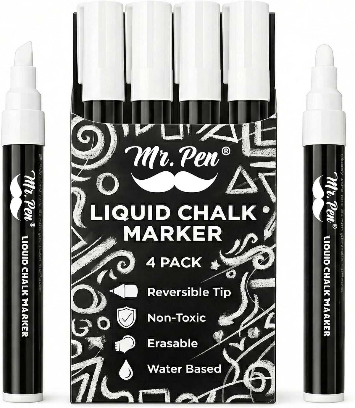 Liquid Chalk Marker Pen, 4 Pack, 8x Labels